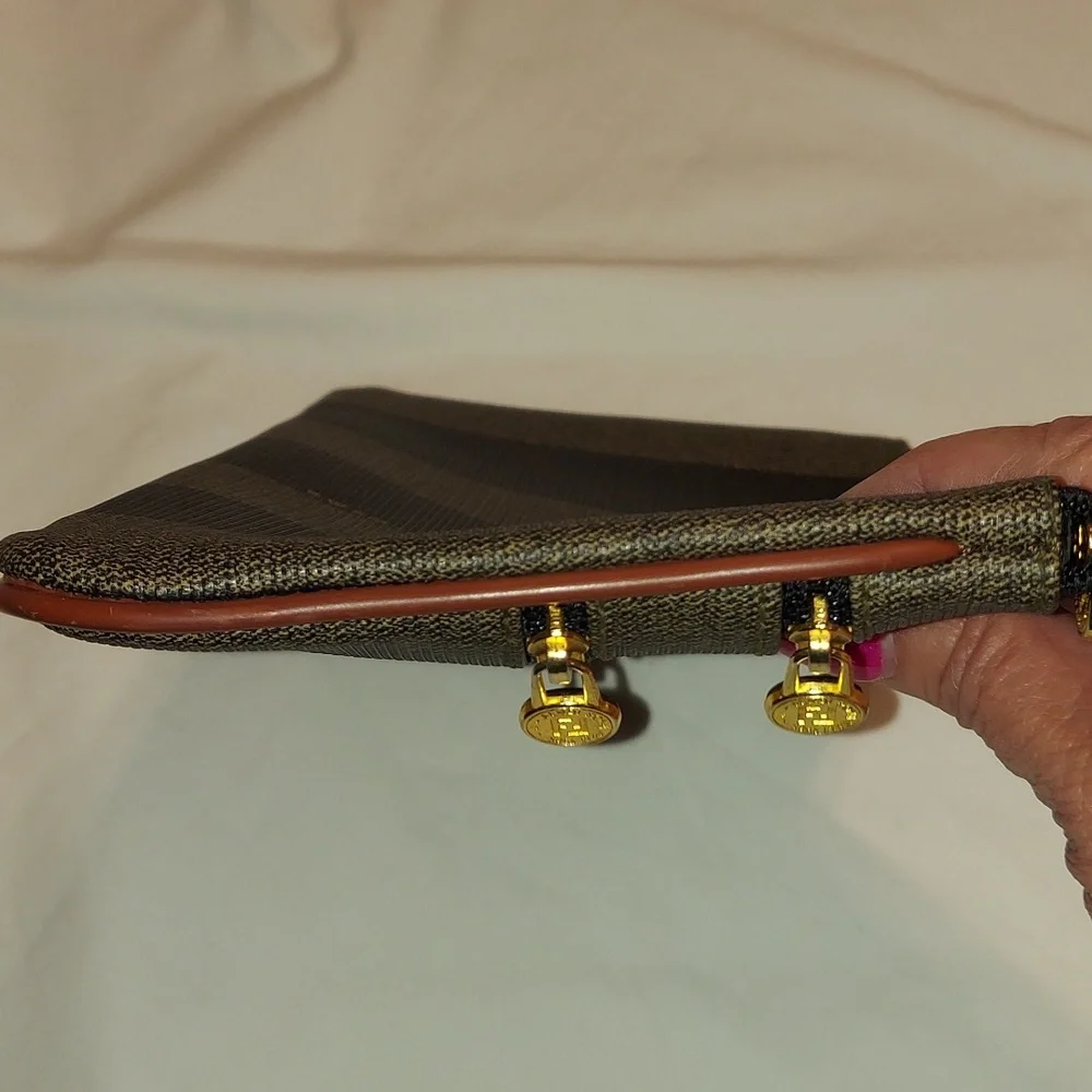 FENDI Vintage Pequin 3 Compartment zip pouch coated canvas leather lined.  Vgvc